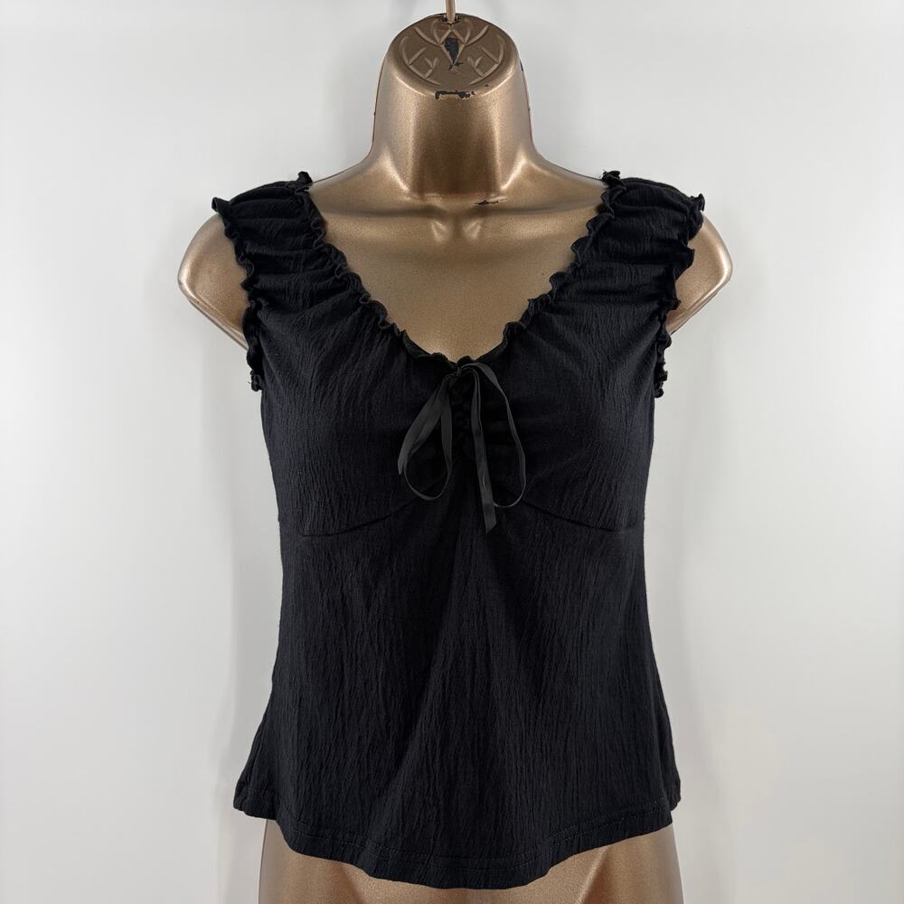 Brandy Melville Black Ruffle Cap Sleeve Tie Front Babydoll Top